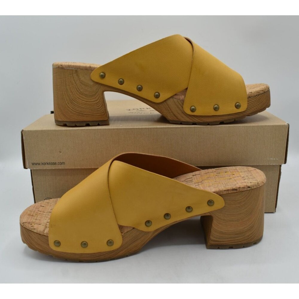 Kork-Ease Womens Size 10 Tatum Yellow Full Grain Leather Heeled Platform Sandals - Picture 9 of 13